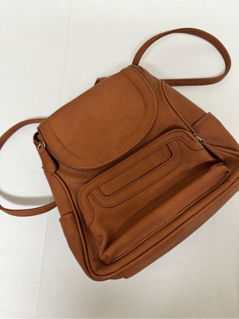 MultiSac Brown Faux Leather Organizer Crossbody Bag Convertible Mini Backpack